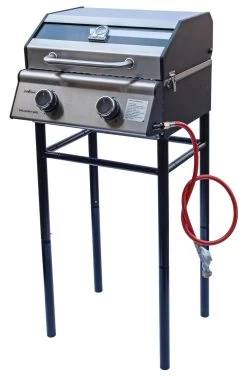 Grillfürst G201E 2-Brenner Gasgrill Portabel V2 - Campinggrill / Balkongrill 50mbar - Inkl. Untergestell -Grillen Im Freien Grillfuerst Untergestell G201